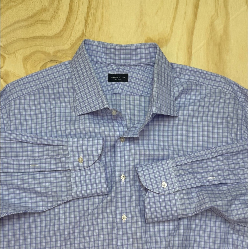 Proper Cloth Mayfair Lilac Blue Check Dress Shirt Mens 19.4 37 Big Tall Cotton